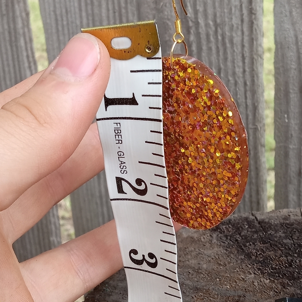 Sparkling Gold and Orange Oval Earrings - Picture 6 of 6
